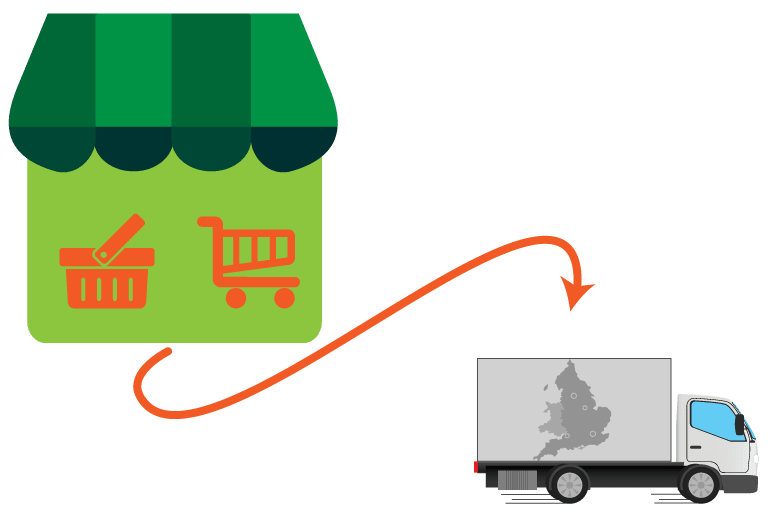 courier truck shopping basket and shopping trolley illustration