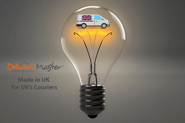 lightbulb with a small courier van illustration