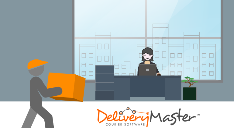 delivery person and office room illustration