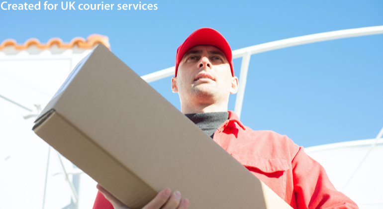 male courier person holding delivery package